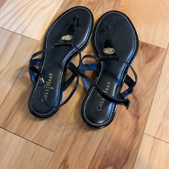 Cole Haan Shoes Cole Haan Leather And Patent Logo Thongs 75 Poshmark